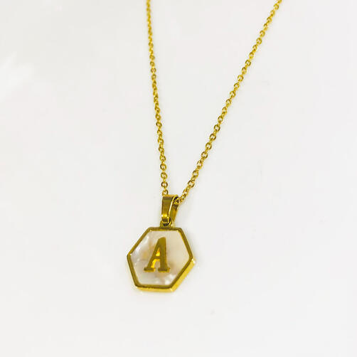 Hexagon Pearl Initial Necklace